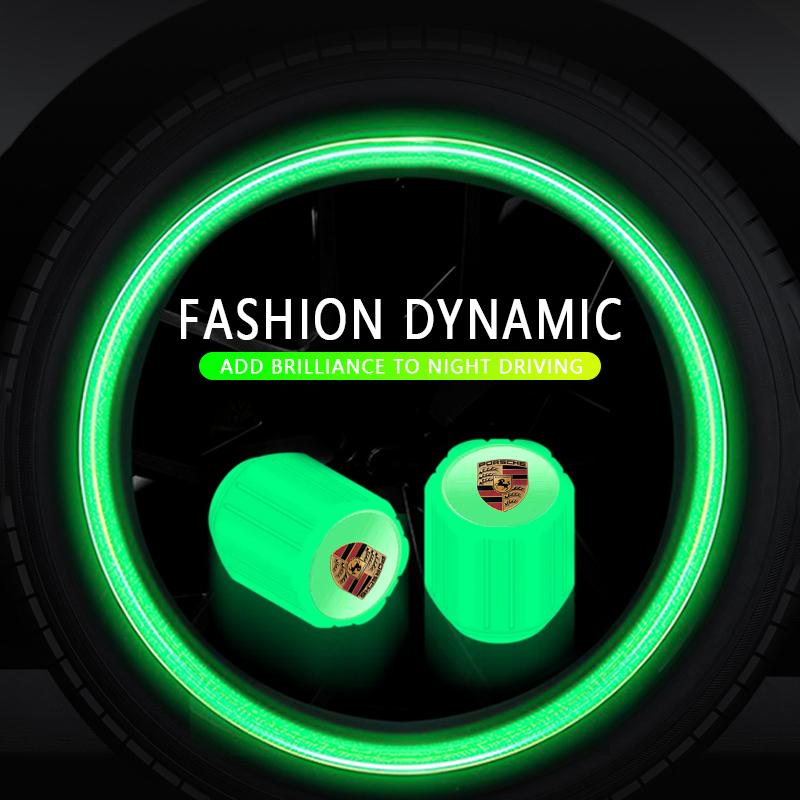 Luminous Car Tire Valve Caps Fluorescent Motorcycle Wheel Tyre For Porsche Boxster Cayenne Panamera Macan Cayman 911 918 996 917 991
