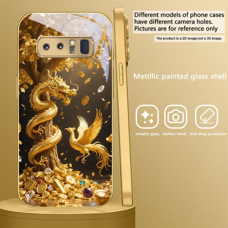 Goldener Drache sich windend Für Samsung A 01 52S A04 A05S A10 A12 A13 22 23 24 36 42 M02 Note 10 20Ultra 8 9 Goldene Glas-Handyhülle