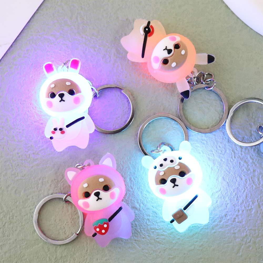 Cute Shoulder Bag Shiba Inu Bear Pendant Flashing Light Keychain Doll Pendant Keychain Key Rings