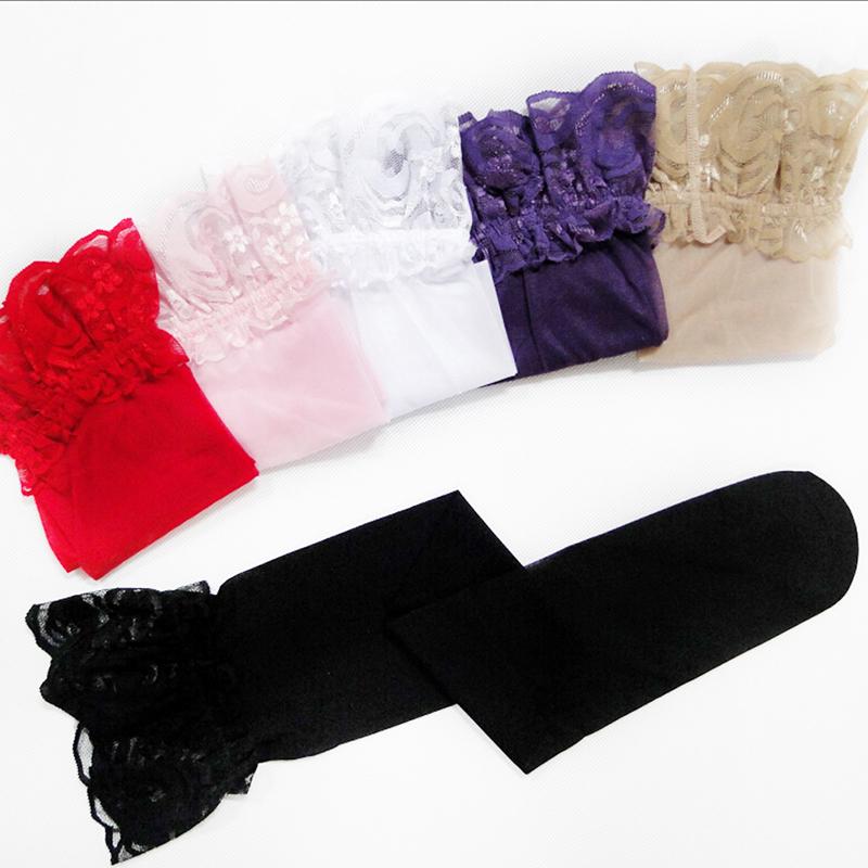 Womens Sexy Sheer Lace Top Patchwork Over Knee Thigh High Stockings Solid Color