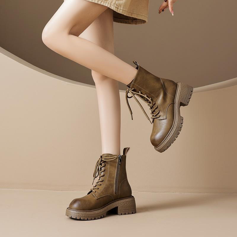 Augustine Platform Martin Boots Women's 2025 New Autumn and Winter Maillard Retro British Tooling Medium Boots