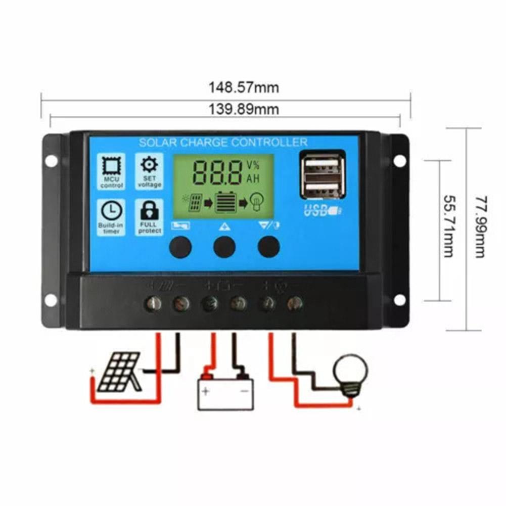 3-Level Load Management Solar Charge Controller Large LCD Display