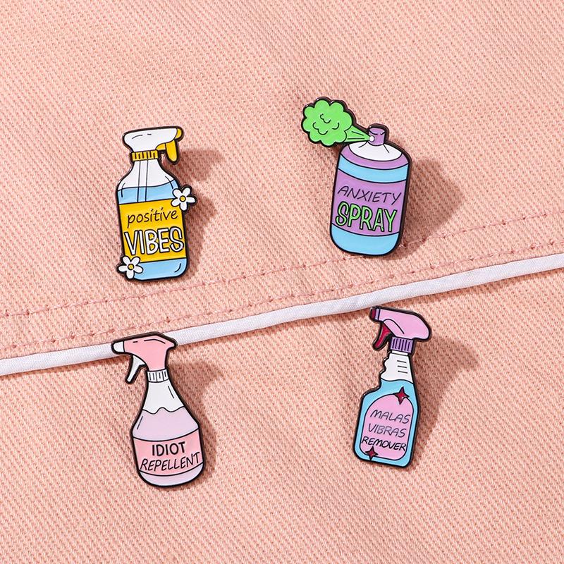 Original Enamel Alloy Brooch Alphabet Paint Spray Bottle Shape Lapel Pin for Clothes Backpack Decoration Fashion Badge Crossborder Accessory