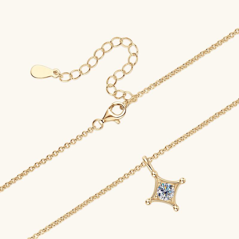 Gica Gema Temperament Simple Moissanite High Sense Necklace Sterling Silver S925 Pendant Four-pointed Star Design Clavicle Chain