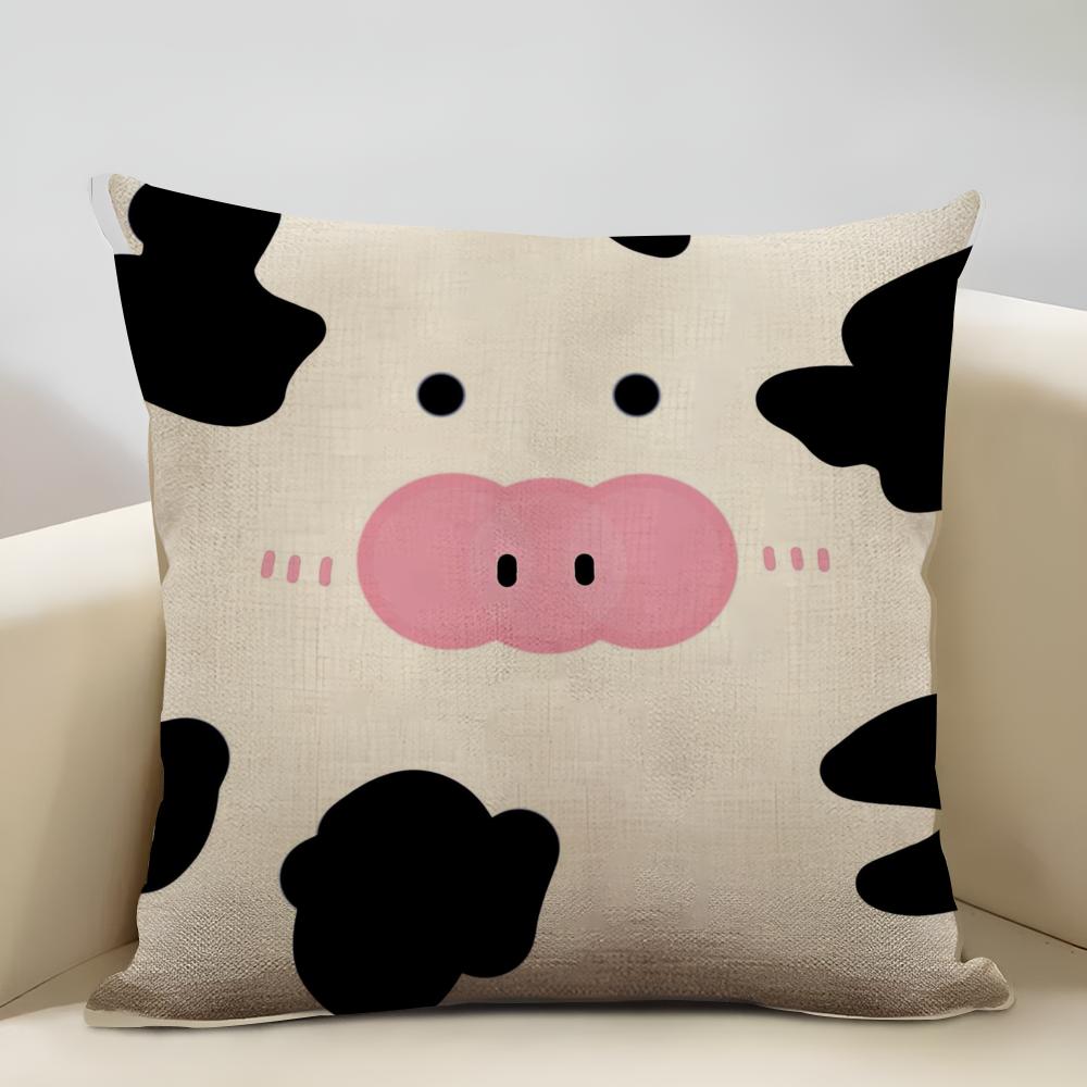 Cow Print Cushion Cover Household Decoration Linen Sofa Cushion Cover: Skin-Friendly & Breathable with Invisible Zipper