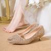 2025 Summer Classics Bling Women's High Heels Fashion Pointed Toe Slip On Thin Heels Pumps for Versatile Party Dress Wedding