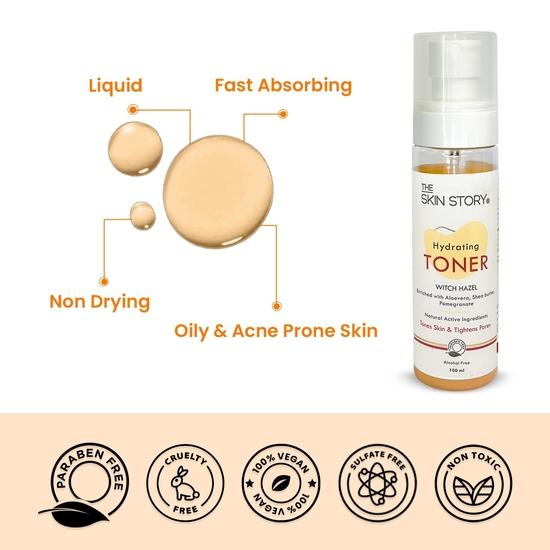 The Skin Story Hydrating & Pore Minimizing Toner 100ml with Witch Hazel, Pomegranate, & Aloe Vera for Achieve Flawless, Glassy Skin, Smoother
