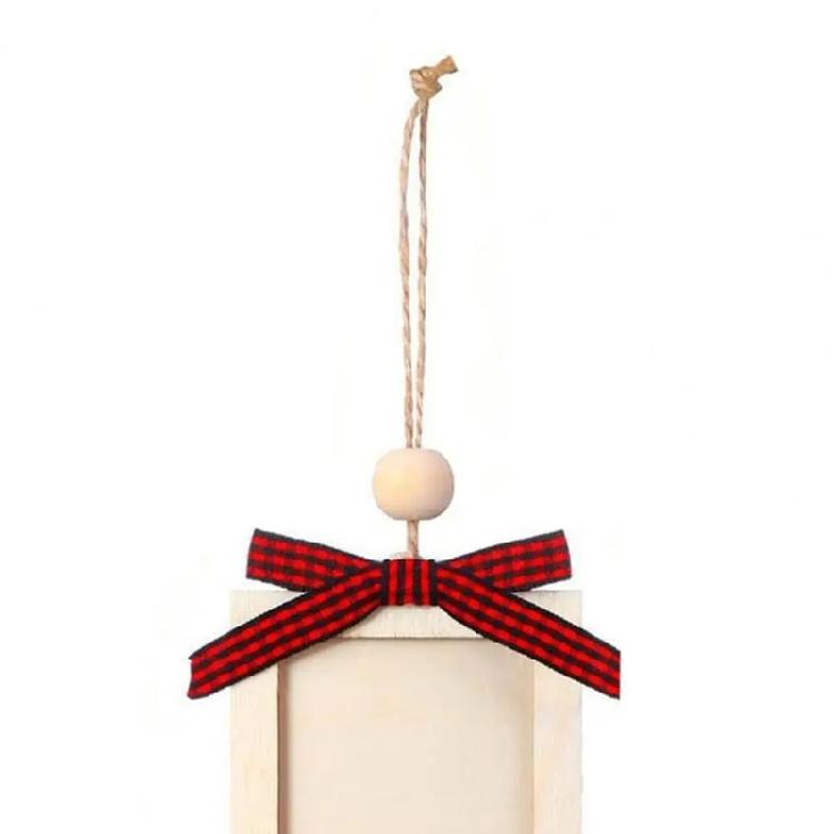 Wooden Picture Frames Christmas Tree Hanging Ornaments 6Pcs Memory Plaids Photo Strips with Bowknot For Festives Space