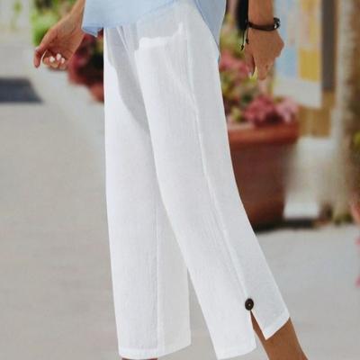 Women's Fashion Casual Solid Color Print High Waist Trousers Pants & Capris