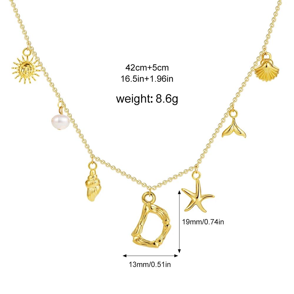 Boho A-Z Initial Letter Pendant Necklace Gold Color Beach Shell Starfish Pearl Necklace Women's Charm Jewelry Party Gift