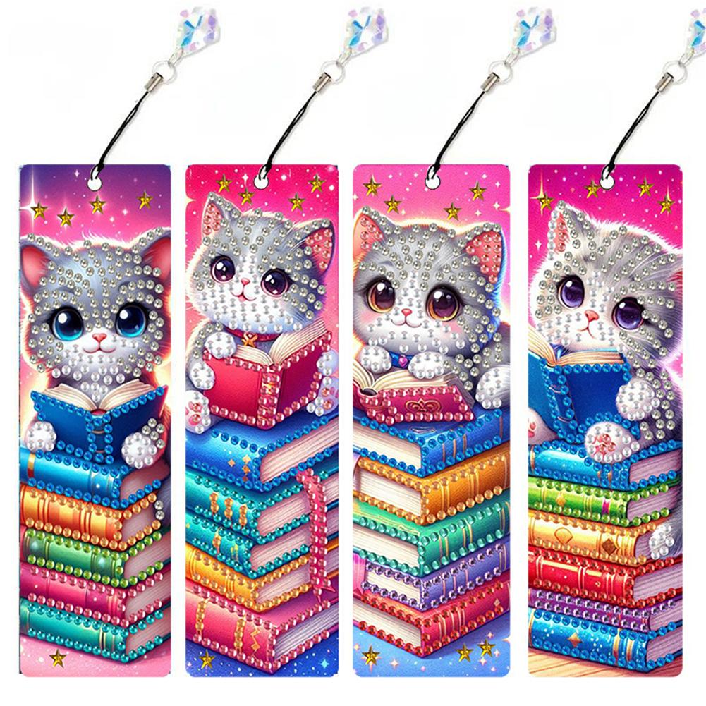 4Pcs Special Shape Animal Diamond Art Painting Bookmarks with Pendant DIY Diamond Art Bookmarks Kits for Adults Book Lovers