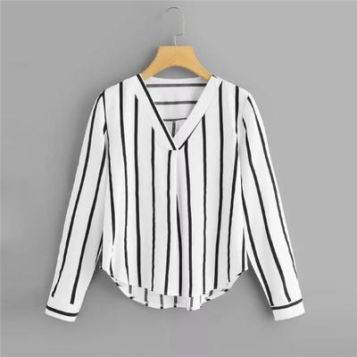 Autumn Long Sleeve V Neck Lrregular Stripe Shirt Women Casual Tops And Blouses Chemise Femme Camisas Mujer Women Blouses