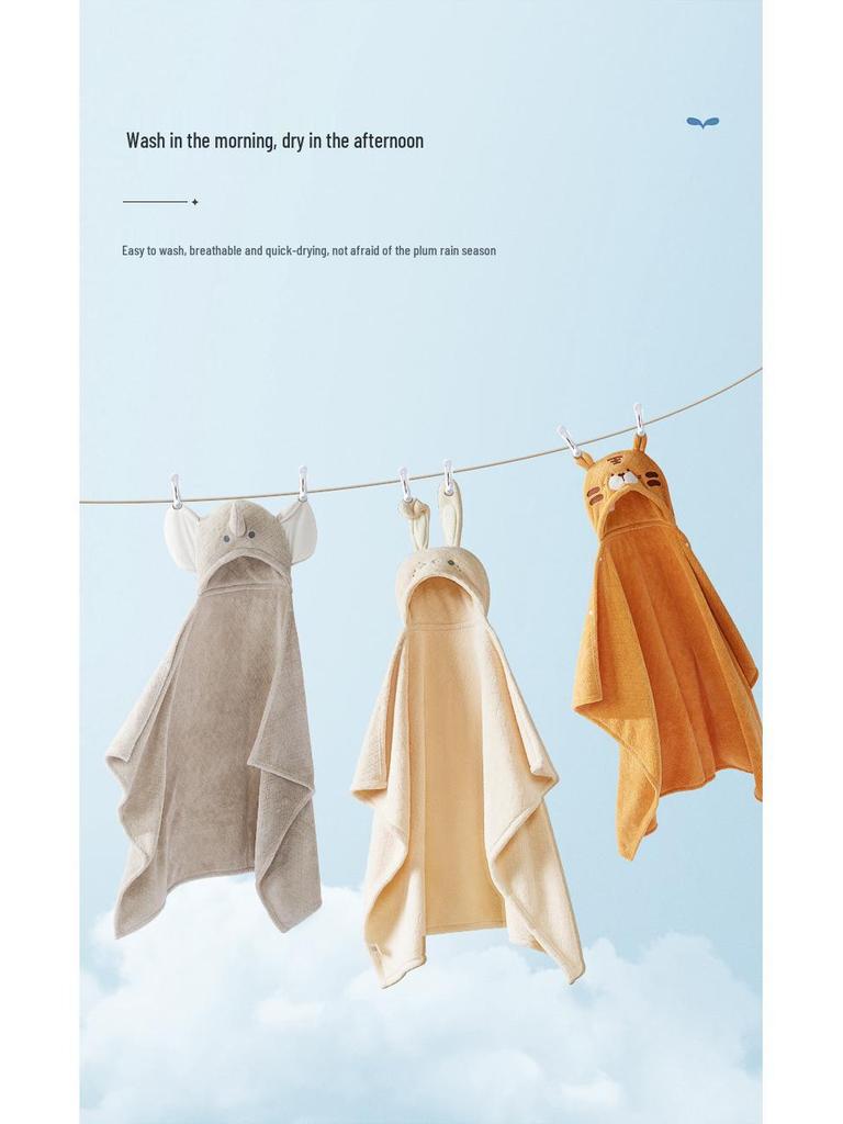 Super Soft Hooded Children's Coral Fleece Bath Towel Poncho - Thick, Absorbent, and Quick-Drying Baby Bathrobe