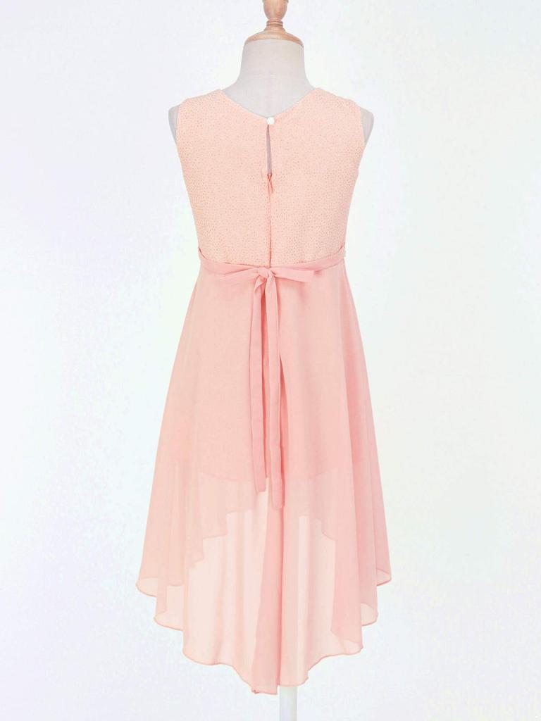 Kids Girls Sequins Chiffon High-low Pageant Wedding Bridesmaid Summer Party Flower Girl Knee Length Dress