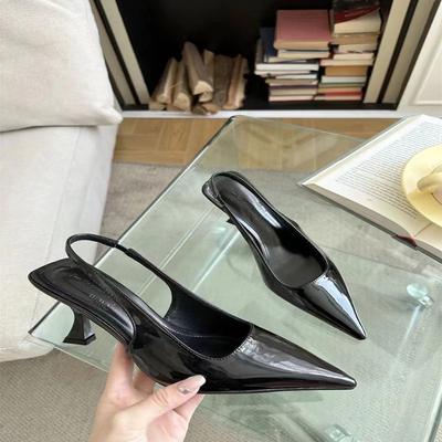 Moda Versátil Punta Afilada Tacón Fino Zapatos Individuales Vacíos Sandalias de Tacón Alto con Cabeza de Bolsa Mujer