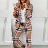 Long Sleeve Blaze Women 2 Pieces Elegant Slim Fit Jacket Formal Office Work Pant Lapel Coat Set