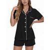 Women's Short-Sleeve Pajama Set with Collar and Loose-Fitting Casual Shorts—Outerwear-Style Loungewear Set