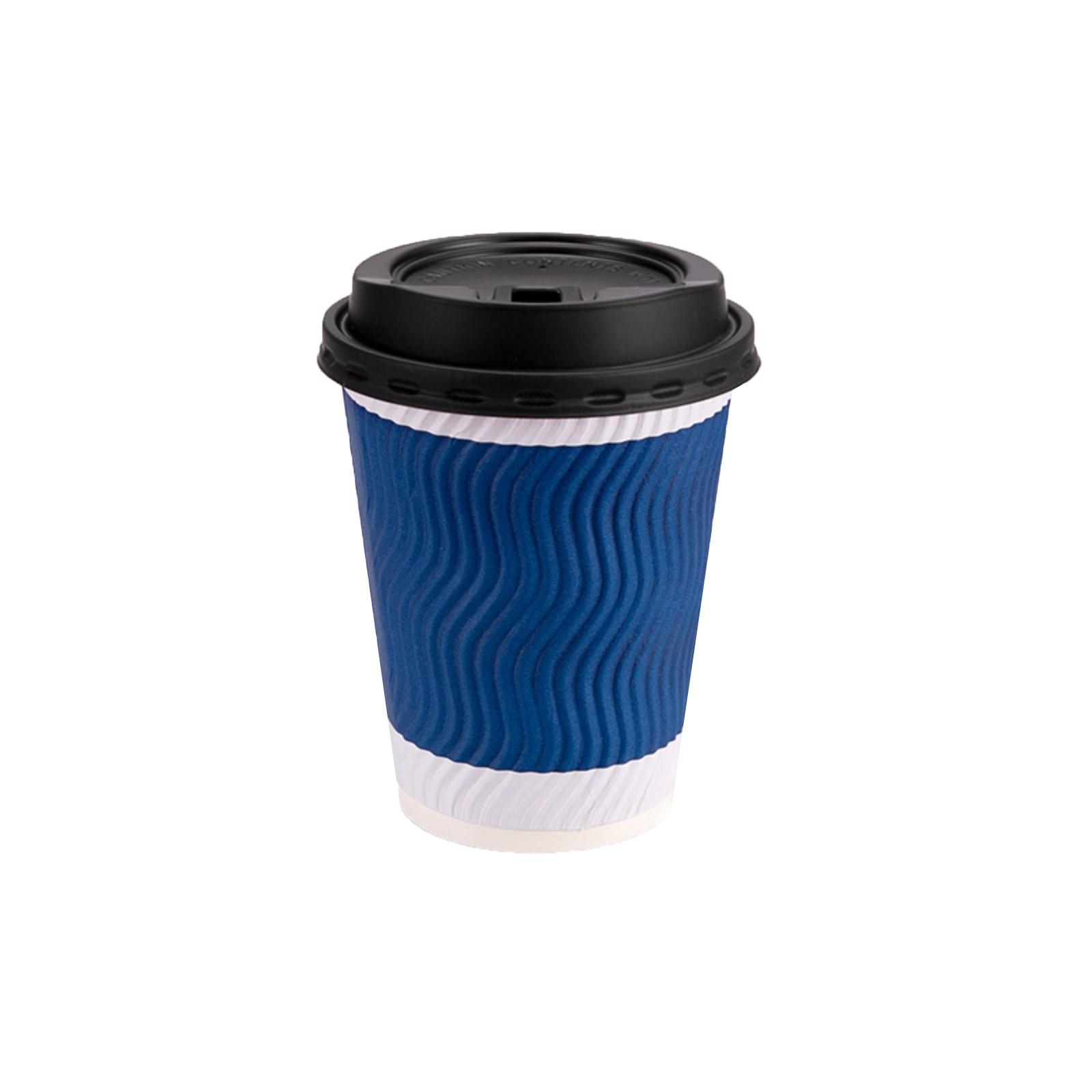

Одноразовые бумажные стаканчики с крышками 12 унций, Изолированные стаканчики на вынос, Гофрированные двухслойные, Синие 100 штук One Size