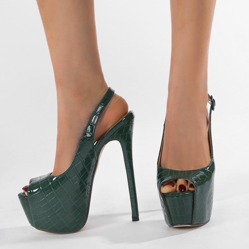 

High heels high sense thin heel sexy women s shoes new color rhinestone waterproof table fish mouth high heel women s sandals 42 зелёный