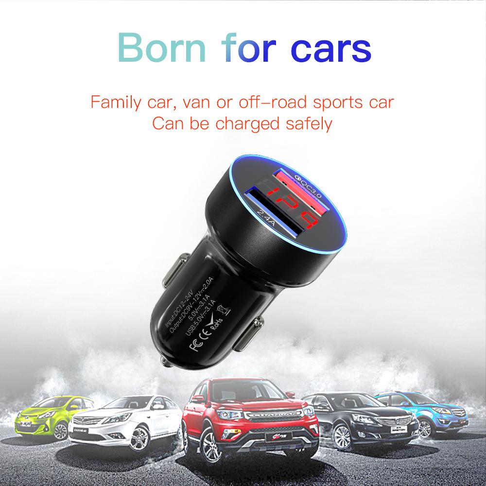 KEYSION Dual USB Quick Charger QC 3.0 LED Display Smart Car Charger For iPhone Samsung Xiaomi Huawei