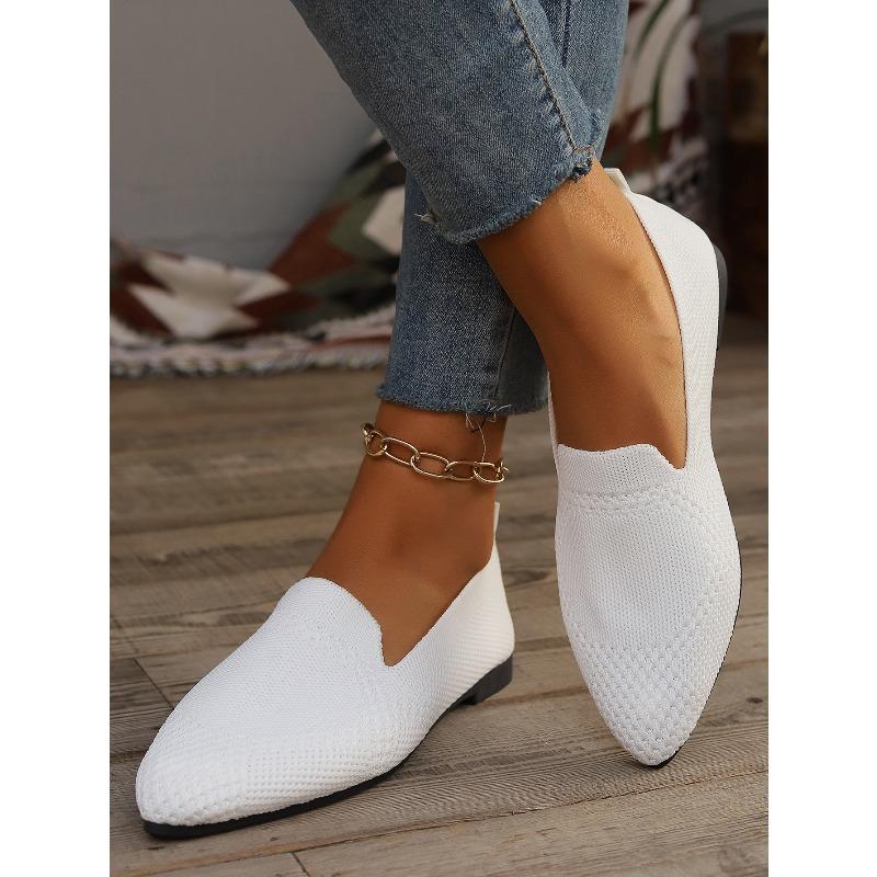 Spring New Large Size Pointed Flat Flying Woven Single Shoes Women's Slip-on Casual Shoes
