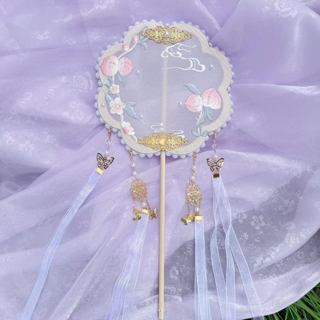 Children's Traditional Chinese Style Hanfu Fan, Palace Fan, Embroidered Fan, Women's Handheld Fan, Runway Show, Photography, Dance Fan, Long-Handled