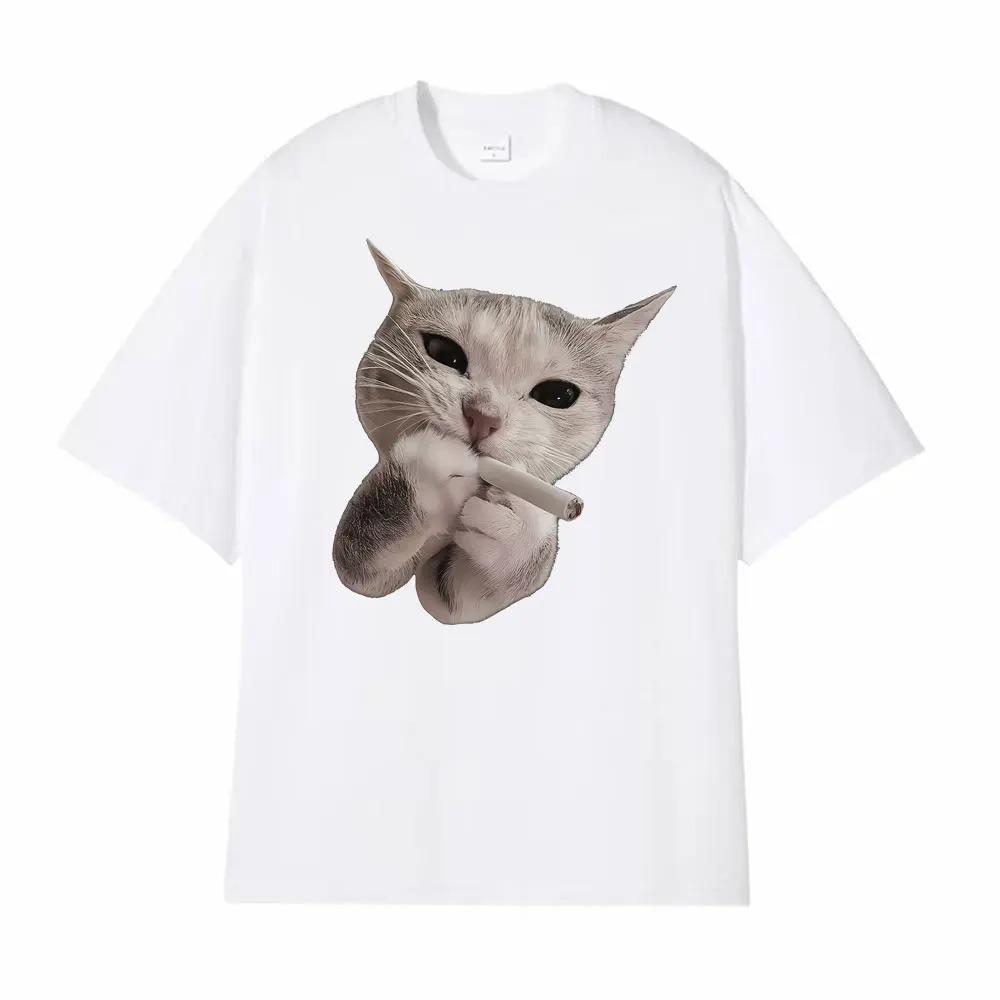 Smoking Cool Funny Cat Meme TShirt Unisex Cotton Comfortable Casual TShirt Fashion Crewneck Loose Fit TShirt Tshirts