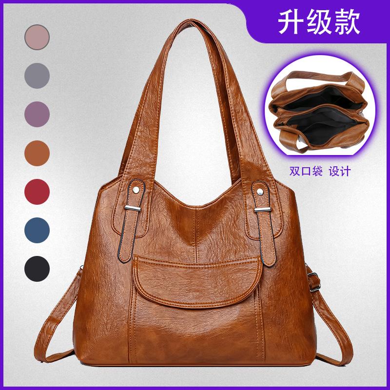 New retro large-capacity portable shoulder bag trendy soft leather texture bag messenger bag fashionable