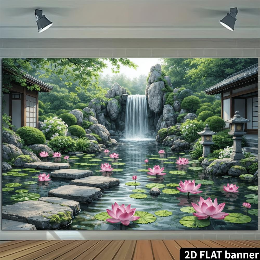 1Pcs Japanese Zen Garden Lotus Waterfall Decoration Background Backdrop For Photo Studio Photo Booth Party