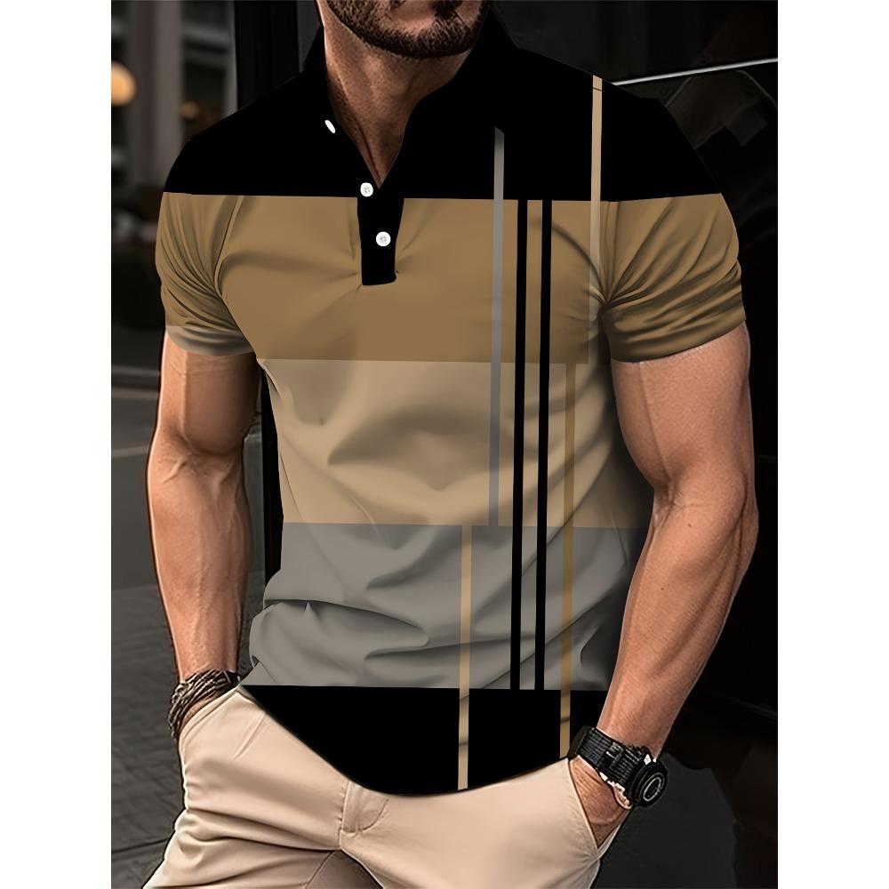 Summer men s short sleeved three-dimensional striped printed polo shirt S