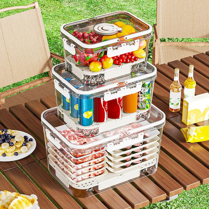 Picnic Box Clear Food Storage with Drain Plate for Easy Outdoor Use