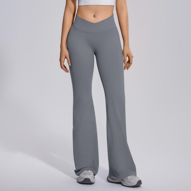 High-Waisted Cross-Back Seamless Yoga Pants Women Quick-Dry Nylon Leggings Flared Wide-Leg Fitness Trousers