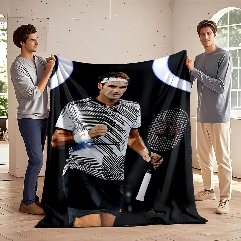 Tennis Player with Racket Blanket for all seasons blanket lunch break throw gift