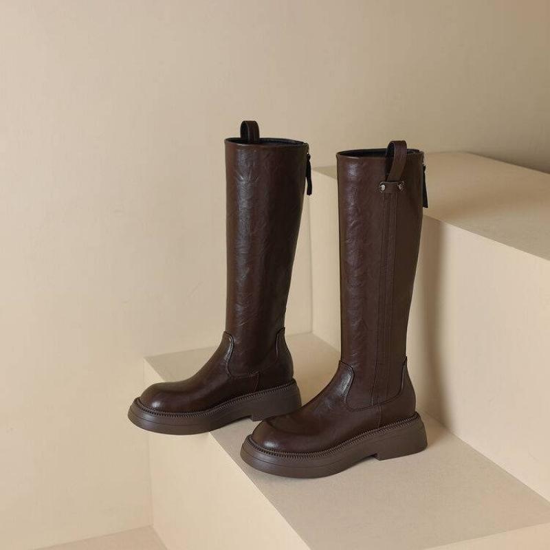 Korean version of the new leather solid color rear zipper Martin boots thick-soled non-slip women's boots autumn and winter women's square heel