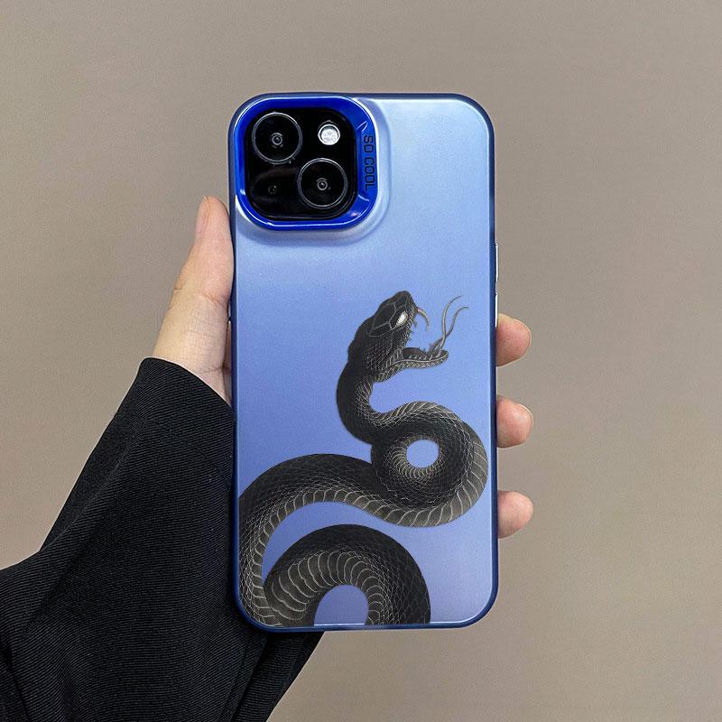 Cool Black Pythons Phone Case for iPhone 15 16 Pro Max 15 16 Plus 11 12 13 Mini 14 Pro Max Snake Colorful Silver Laser Back Case