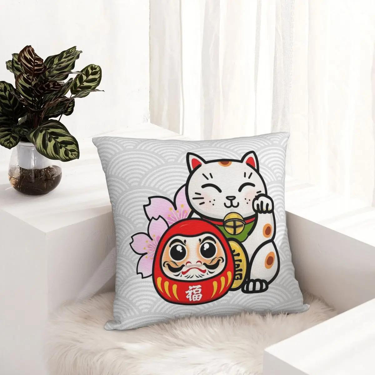 

Luck & Fortune Cat Neko Maneki Pillowcase Soft Fabric Cushion Cover Decorative Pillow Case Cover Chair Square 30x30cm бежевый