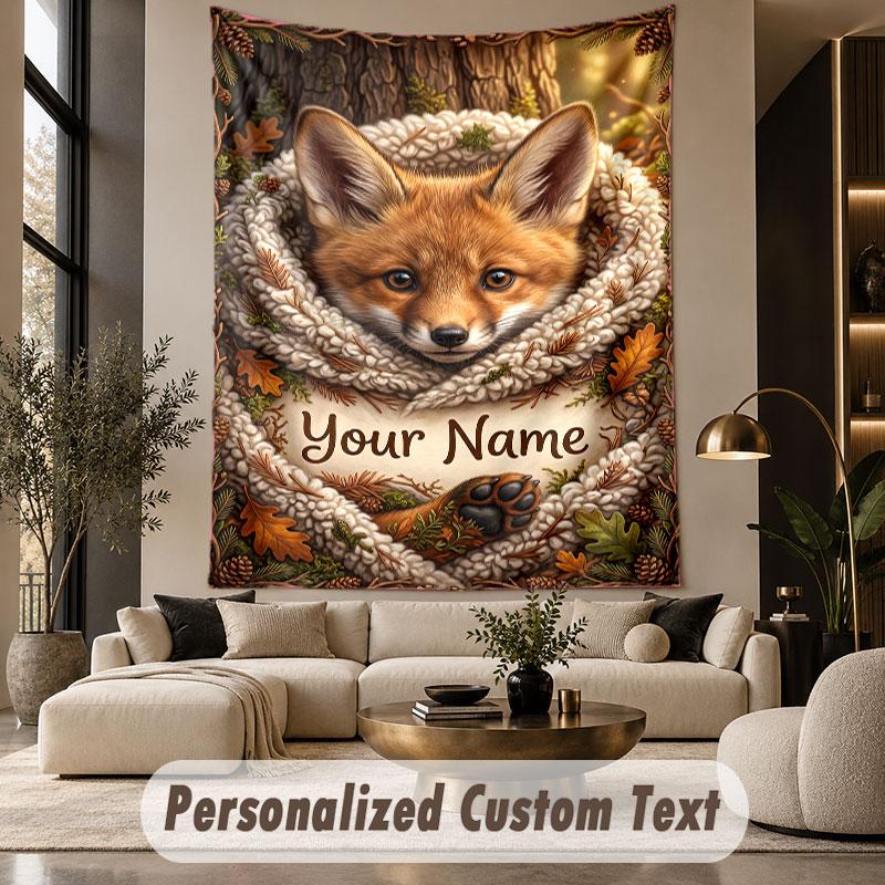 Wolf Fox (234) Theme Personalized Tapestry Custom Name Text Wall Hanging Tapestry Home Background Decoration