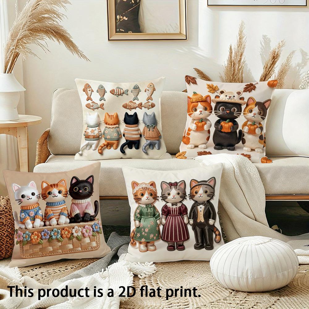 Adorable CatPatterned Doublesided Printed pillow cover Short plush Suitable living rooms bedrooms sofas throw cushion cover