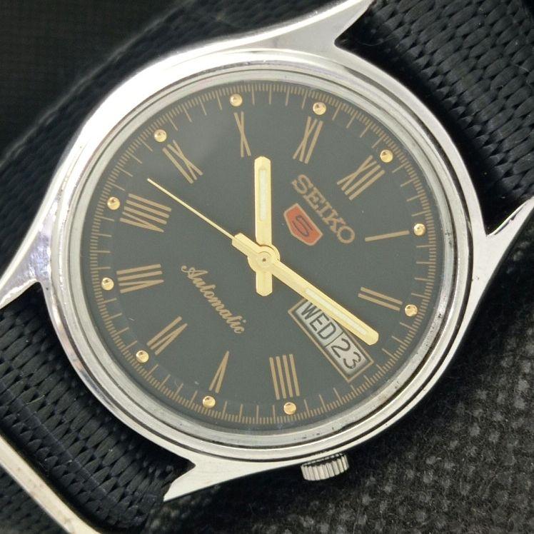 

USED VINTAGE SEIKO 5 AUTOMATIC 7009A JAPAN MENS D/D BLACK WATCH 608i-a316838-9 SKU608i-a316838