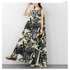 DIMANAF 2026 Women Plus Size Summer Beach Lady Long Dress Vest Sleeveless Vintage Loose Oversize Maxi Print Sundress Clothing