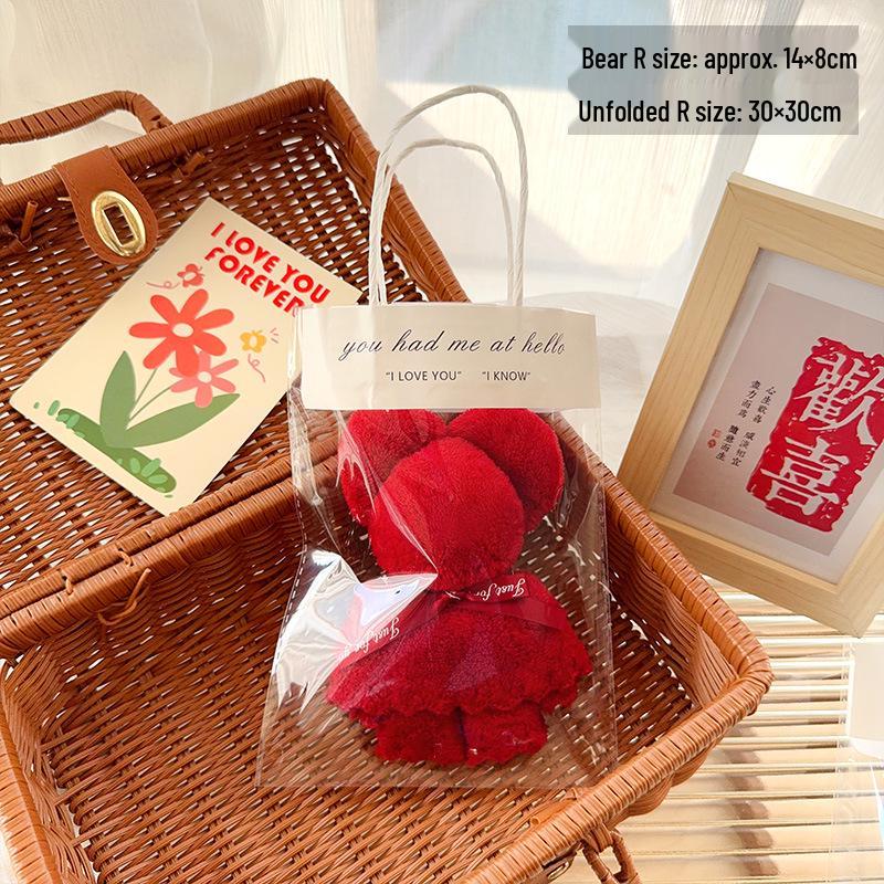 Bear-Shaped Coral Fleece Handkerchief – Practical Gift for Weddings, Birthdays, and Events