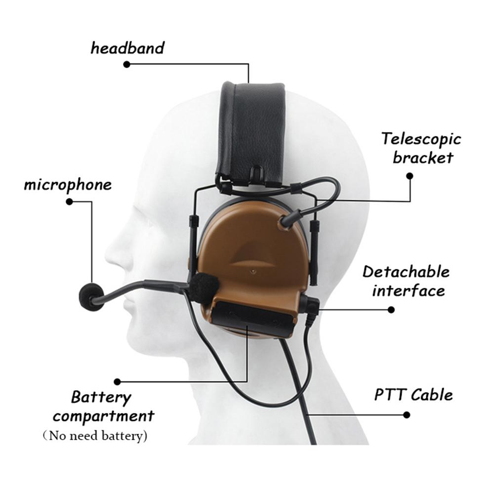 WZ151 Tactical Walkie Talkie Headset Noise Reduction Over-ear Communication Earphone 7.0mm Plug Specialized Headphones with Mic