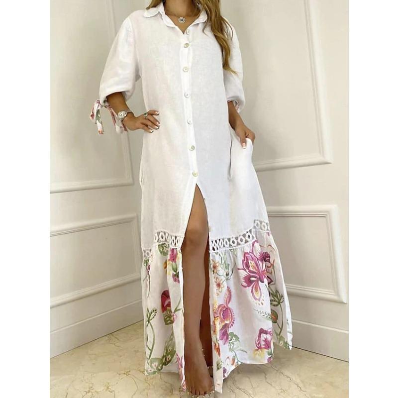 

BITCED Fashion Summer Spring 3/4 Sleeves POLO Neck Casual Dresses S белый