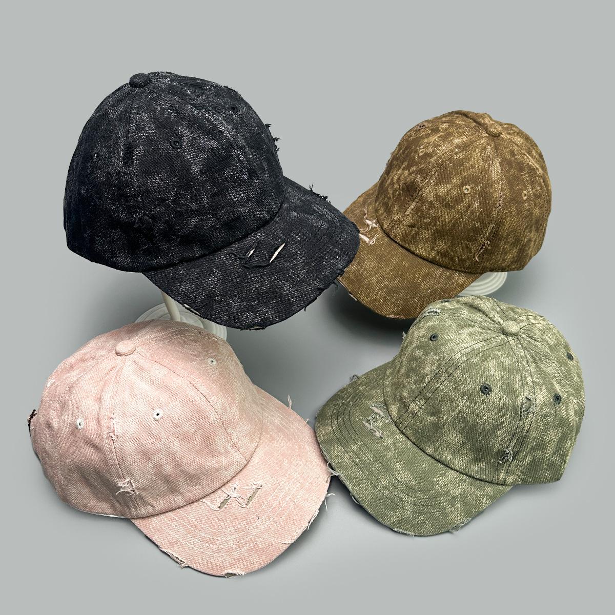 Supermarket Go Women's Green Spring And Autumn Tie-Dye Hole Wind Street Baseball Cap Men's And Shade Retro Personality Outdoor Casual Cap 52-60Cm