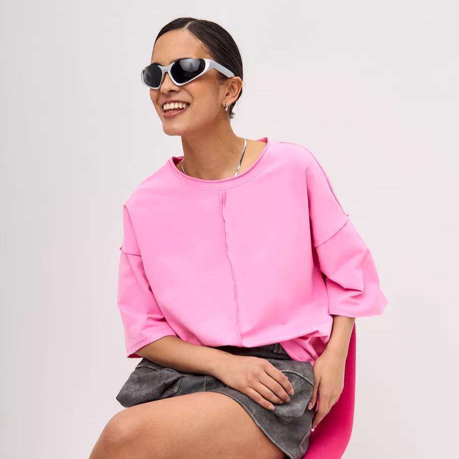 

Женские футболки свободного покроя с коротким рукавом, базовая футболка с круглым вырезом, летняя дышащая свободная посадка, повседневные однотонные хлопковые пуловеры для женщин L/XL розовый