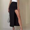 Black Split Long Skirts Women 2026 Spring High Waist Zipper Blazers Straight Skirt Elegant Ladies Streetwear Loose Pencil Skirts