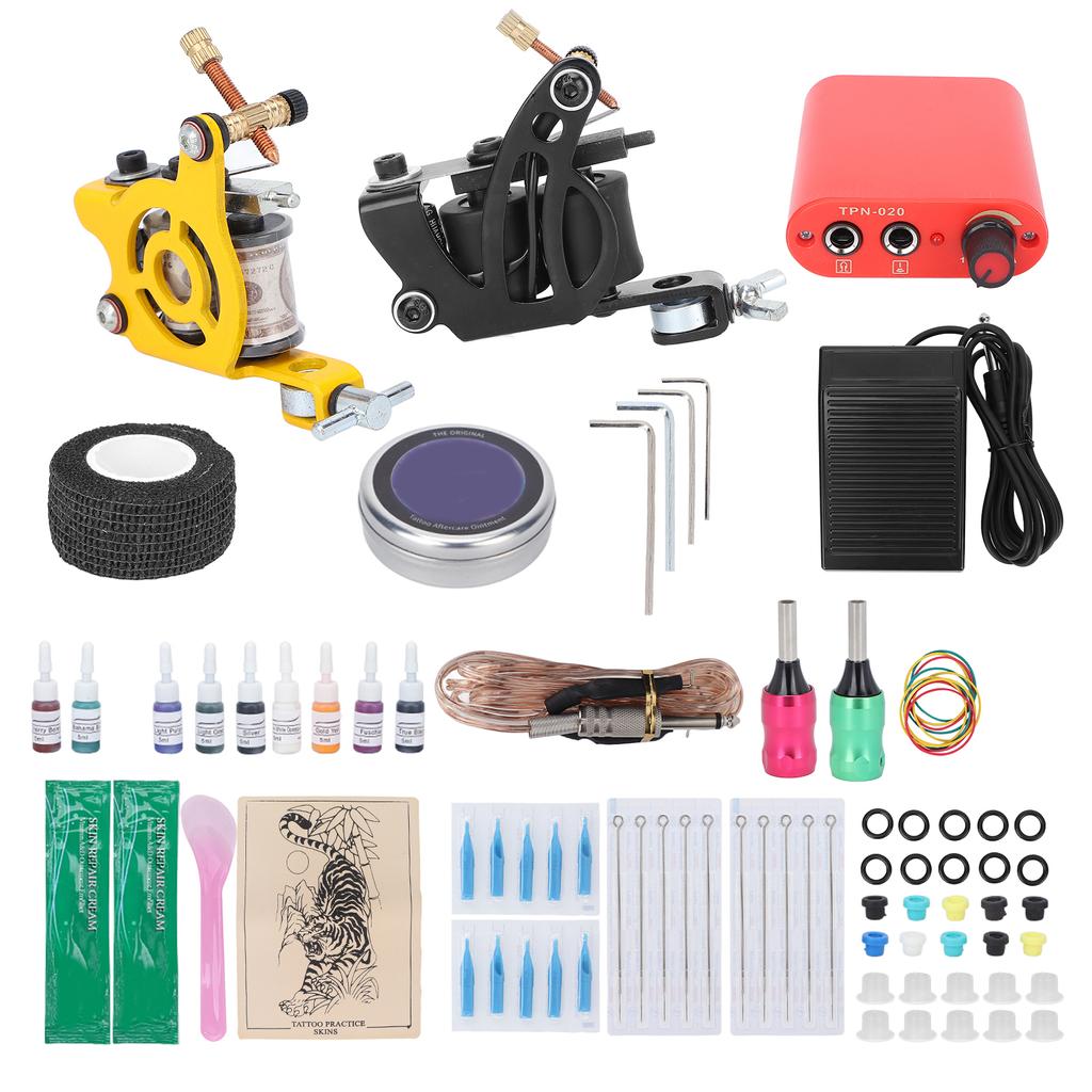 Tattoo-Kit Tattoo-Netzteil-Kit 10 Tattoo-Farbe Nadel-Set für Anfänger Tattoo-Künstler 90-265V UK-Stecker