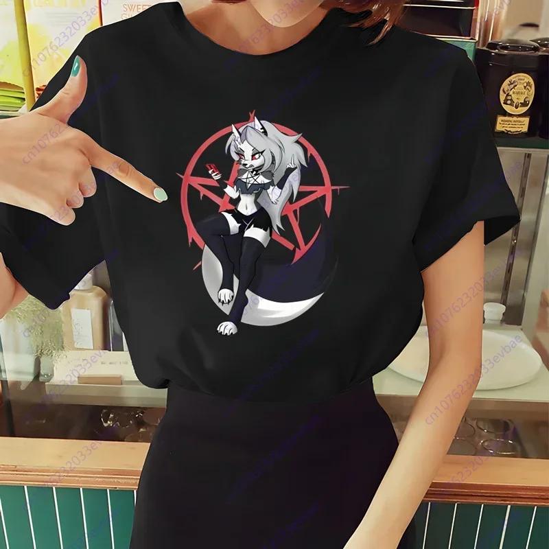 

Женская футболка Helluva Boss, летняя, с коротким рукавом, с принтом жевания, забавная футболка Harajuku, топы, уличные футболки, женские M