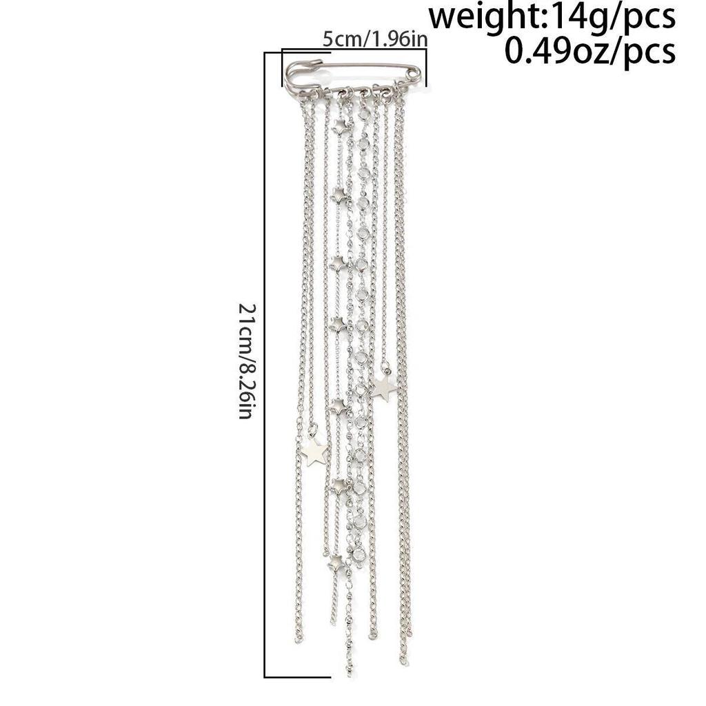 Salircon Punk Creative Metal Pentagram Beads Tassel Brooch for Women 2026 New Fashion Suit Collar Pins Clip Party Jewelry Gifts