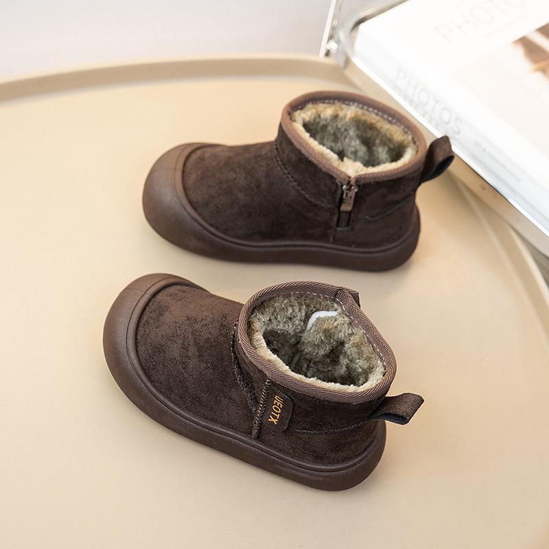 

Дитячі зимові шкіряно-хутряні снігоступи 2025: Короткі чоботи з оксамитовою підкладкою, товсті, для хлопчиків та дівчаток Size 33, inner length 20cm кавовий